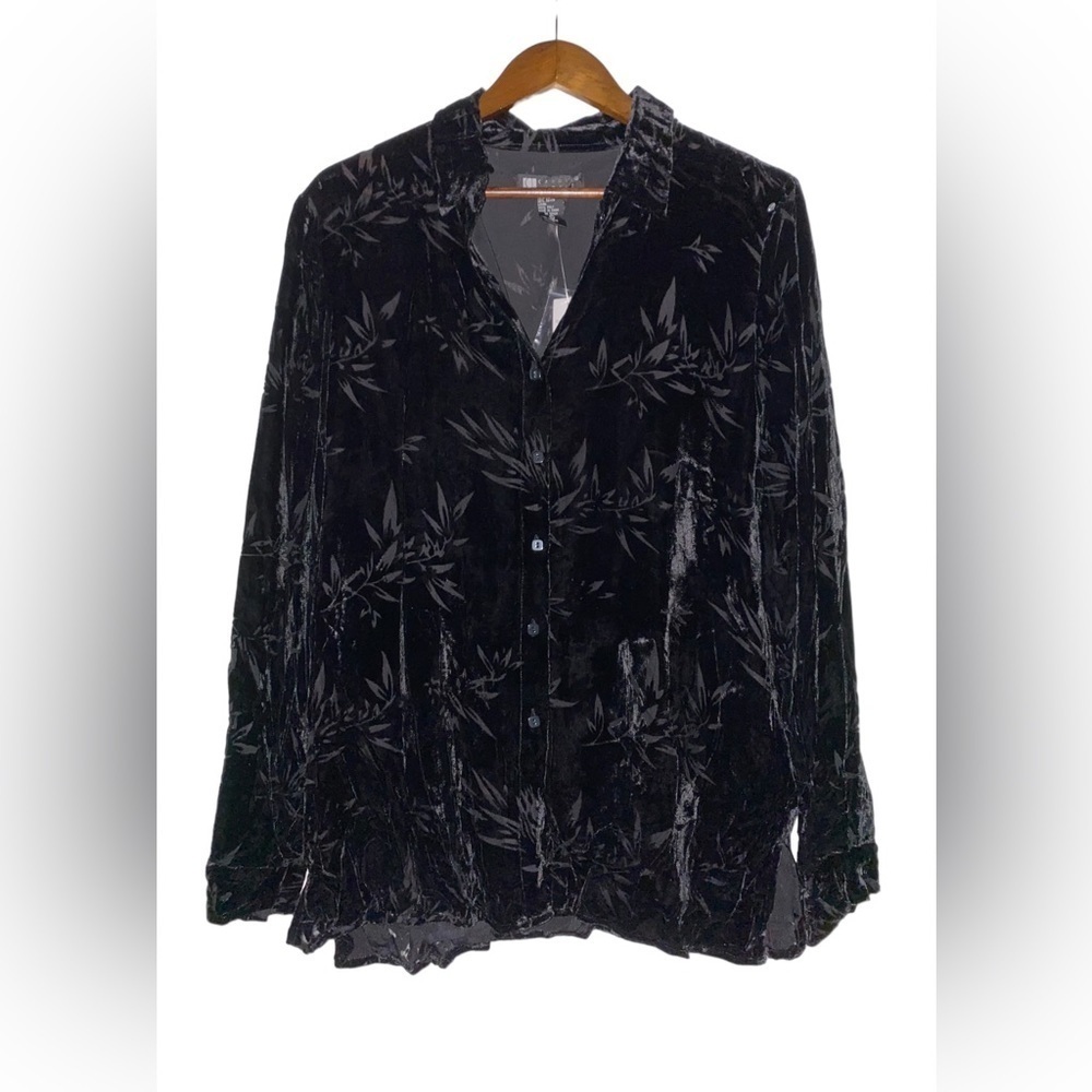 Carole Little Silk Blend Velvet Burnout Floral Shirt XL NEW Career Office‎ Work